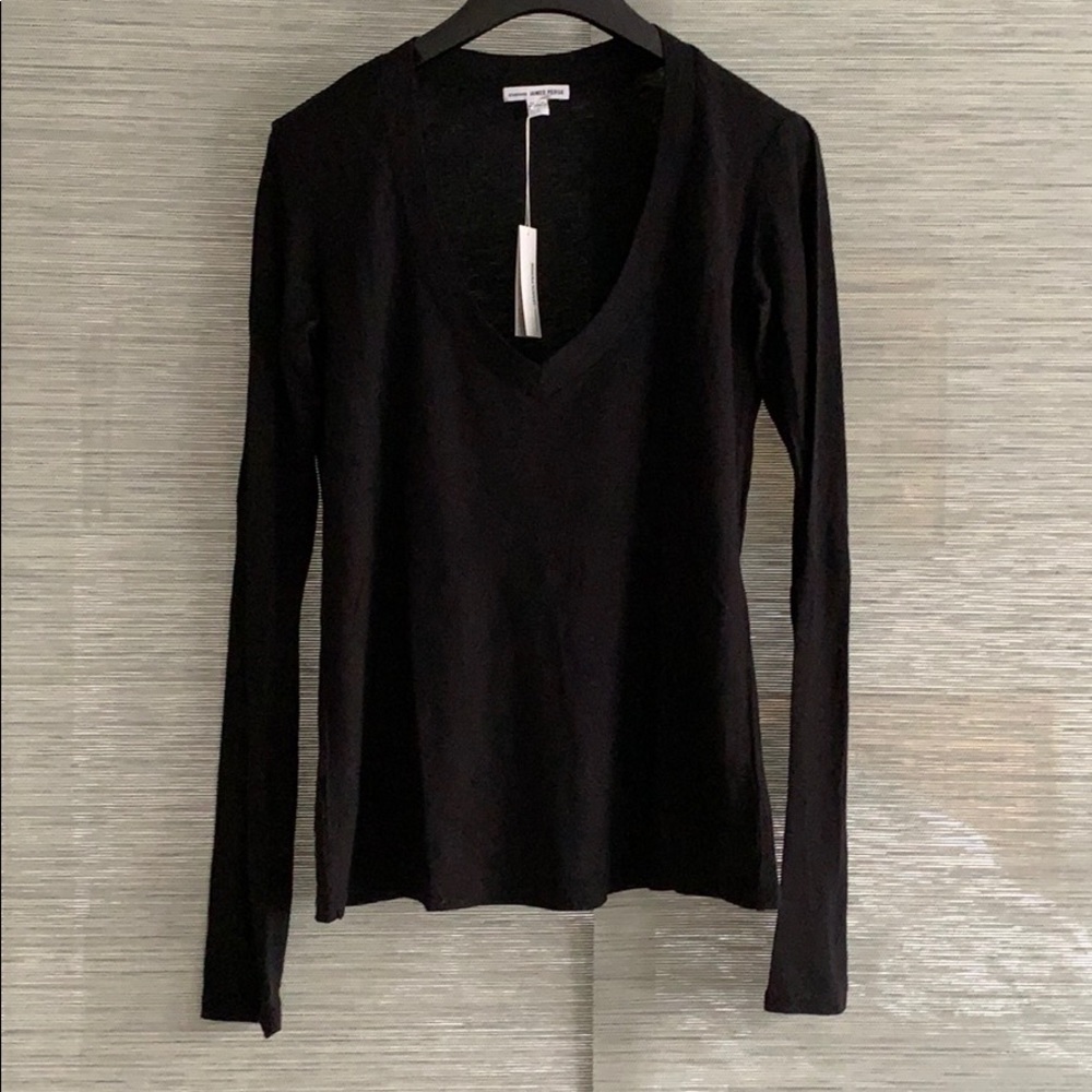 NWT James Perse black slub vneck; size 1/XS